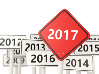 2017 New year on road sign.