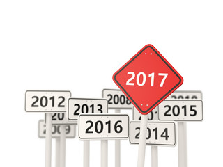 2017 New year on road sign.