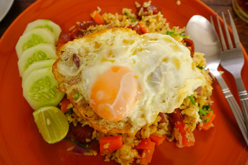 Fried Rice Thailand and Vegetables on wood table