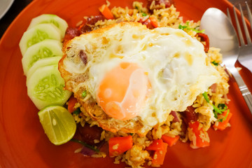 Fried Rice Thailand and Vegetables on wood table