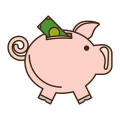 piggy savings with bill isolated icon vector illustration design
