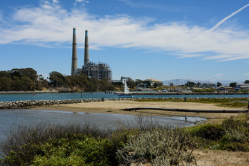 Coast line of California with power plant