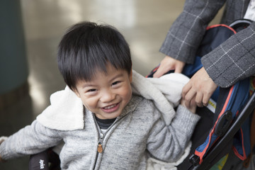 3-year-old son, riding a stroller