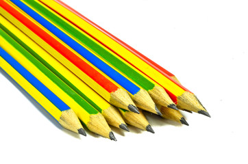 Colour pencils isolated on white background close up