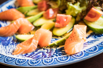 Salad salmon avocado