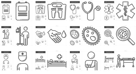 Fototapeta premium Medicine line icon set.