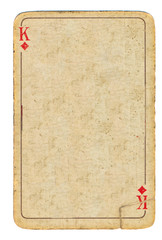  old used playing card king of diamonds paper background