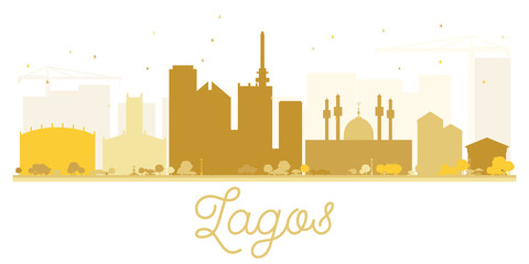 Lagos City skyline golden silhouette.