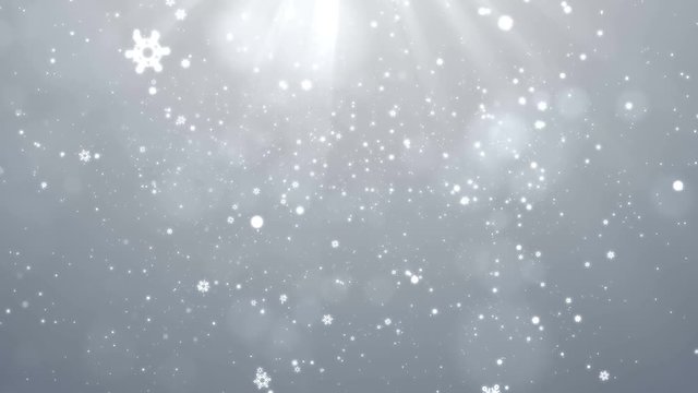 White Christmas Snowflakes Falling Background, Christmas Background Looped.