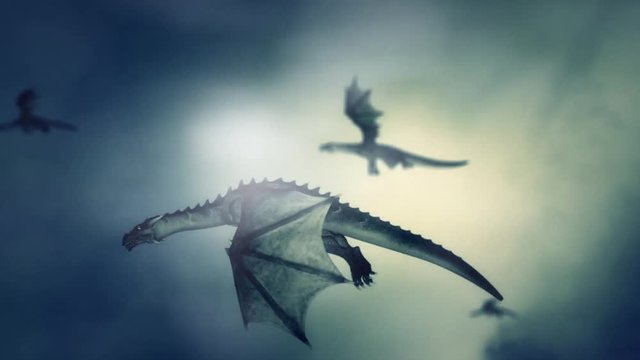 Dragons Flying in the Sky Against the Wind