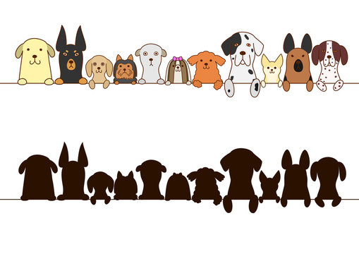 big dogs and small dogs border with silhouette