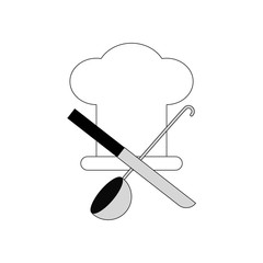 Chef hat symbol sign. Cooks hat with knife and spoon. Flat linea