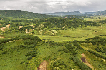 Obraz premium Kronotsky Nature Reserve on Kamchatka Peninsula. View from helicopter.