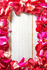 Roses on rustic wooden board,Valentines Day background.