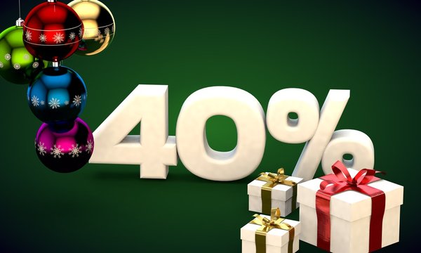 3d illustration rendering of Christmas sale 40 percent discount