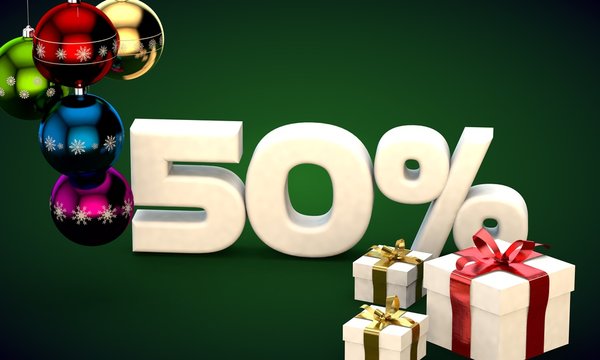 3d illustration rendering of Christmas sale 50 percent discount