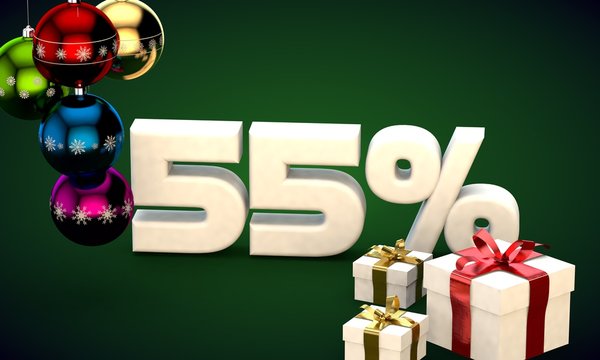 3d illustration rendering of Christmas sale 55 percent discount