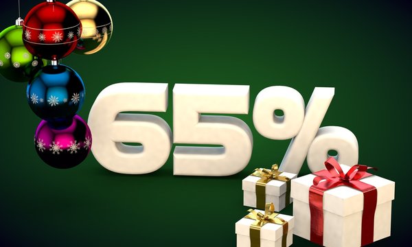3d illustration rendering of Christmas sale 65 percent discount