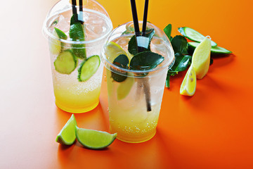 Homemade lemonades and fruits