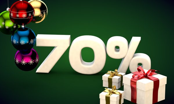 3d illustration rendering of Christmas sale 70 percent discount