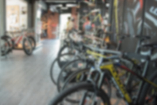 image of blur Bicycles in shop blurred background