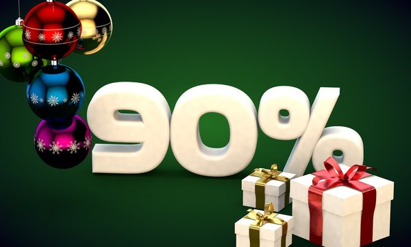 3d illustration rendering of Christmas sale 90 percent discount