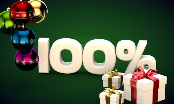 3d illustration rendering of Christmas sale 100 percent discount