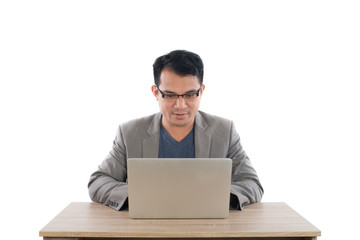 Portrait of  businessman with laptop isolated on white backgroun