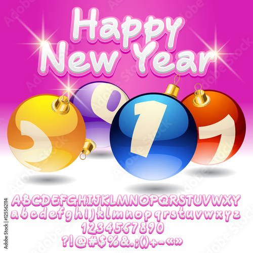 &quot;Vector bright Happy New Year 2017 greeting card with set of letters, symbols and numbers&quot; Stock