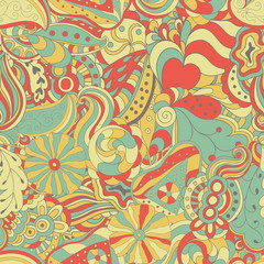 Seamless abstract hand-drawn waves pattern. Retro style