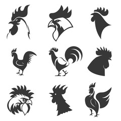 Set of the roosters icons. Chicken heads. Design elements for lo