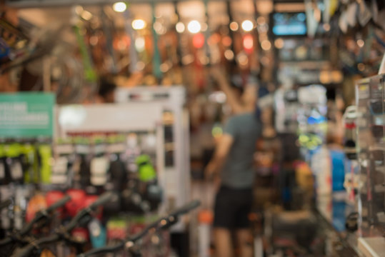 image of blur bike shop  for background usage.