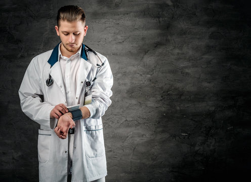 Studio portrait of young medical doctor.
