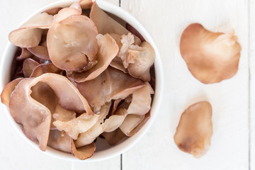 Ear mushroom on wooden background