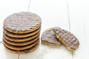 Chocolate cookies on wooden table