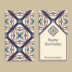 Vector business card template. Portuguese, Moroccan; Azulejo; Arabic; asian ornaments - 125564540