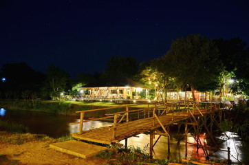 bamboo bridge at riverside in Pai district of Mae Hong Son province, Thailand
