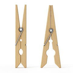 Wooden pegs isolated on white background. 3D illustration