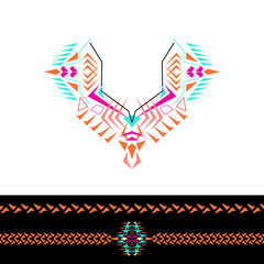 Vector neckline and borders design for fashion. Ethnic tribal neck print. Chest embellishment in boho style