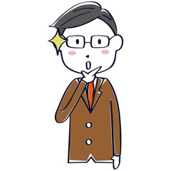 線画　茶色のスーツの男性　上半身　おじさん　感心