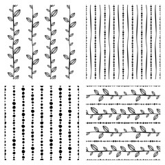Set of seamless vector pattern. Black and white hand drawn endless background with ornamental decorative elements with ethnic, traditional motives. Series of Hand Drawn Ornamental Seamless Patterns