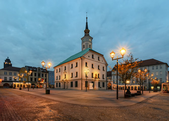 Fototapeta na wymiar Market square in Gliwice with town hall in autumn.