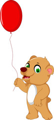 cute bear cartoon holding a red balloon