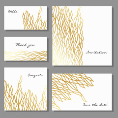 Set of artistic universal cards design templates business in gold, flyers, invitations, abstract flowers in doodle style - 125567352
