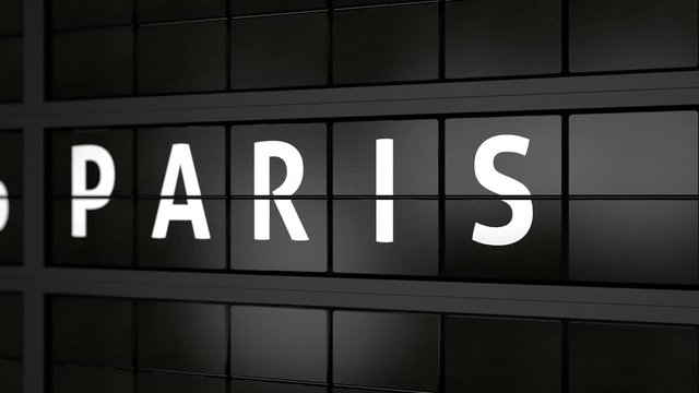 flight information board animation with the city name Paris

