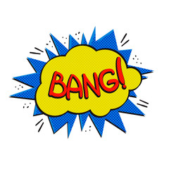 Pop art logo. Pop art bang logo. Retro style poster. Vector pop art illustration. Comic style logo. Pop art comics icon "Bang". Bang! wording comic speech bubble.