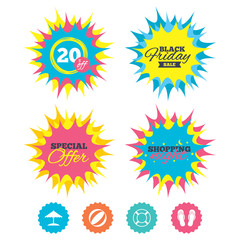 Beach holidays icons. Umbrella and sandals.