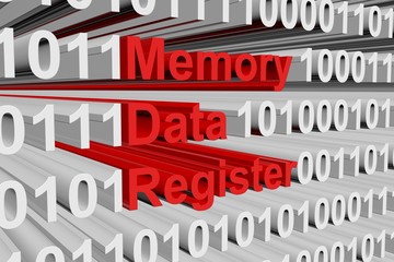 Memory data register in the form of binary code, 3D illustration