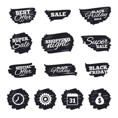 Business signs. Calendar and USD money bag icons.