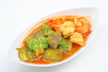 Shrimp and egg sour soup made of tamarind paste, Delicious thai traditional food
